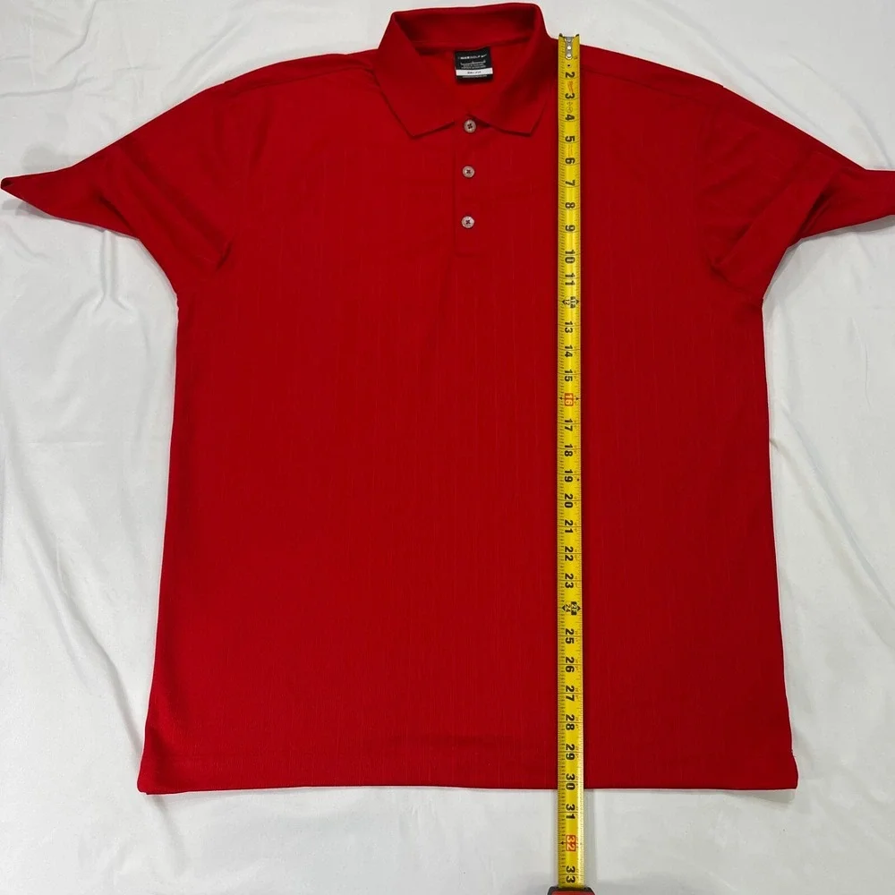 Nike Golf Polo Shirt Mens Large Red Dri-FIT Tonal Stripe Short Sleeve 244620-625